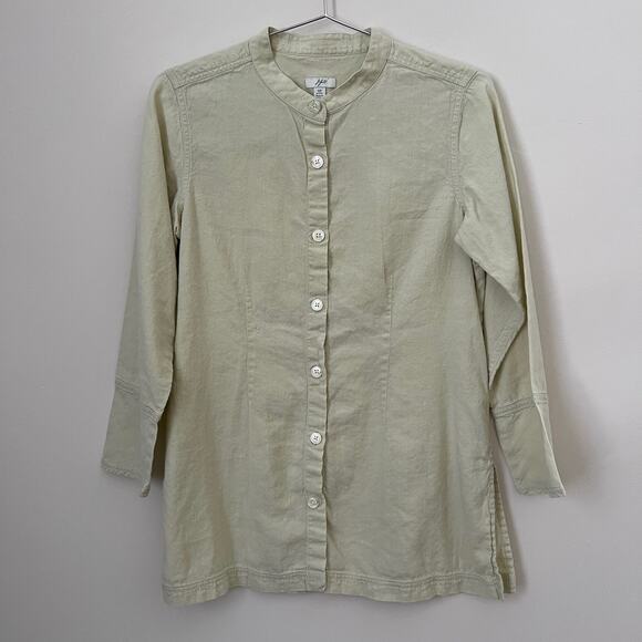 J.Jill Linen Cotton Blend Light Green Yellow Button Down Tunic Top Size S - Picture 1 of 10